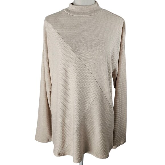 Fortune + Ivy Women's Cream Ribbed Asymmetrical Mock Neck Tunic Top Size L - Picture 1 of 13